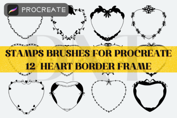 12 Heart Border Frame Stamp Brushses