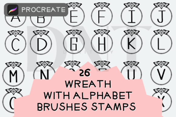 26 Wreath with Alphabet Brushes Stamps