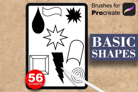 56 Basic Shapes. Stamps for Procreate
