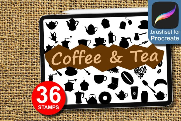 36 Coffee & Tea,Silhouettes for Procreate