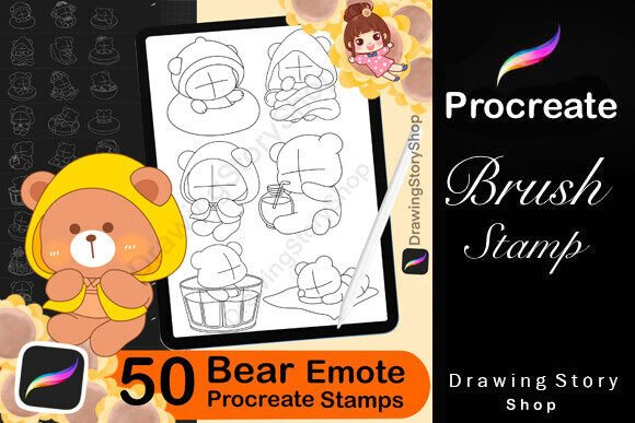 50 Bear Emote Procreate Stamp Brushes