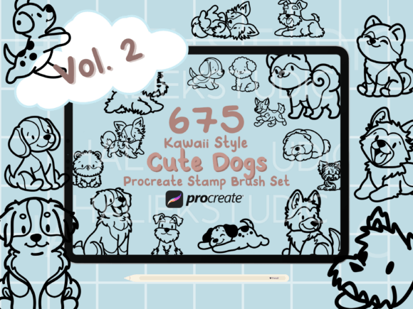 675 Procreate Dog Stamp Brushes Vol. 2