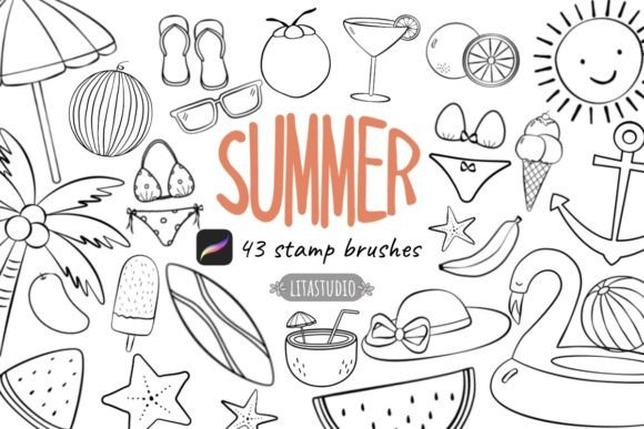 43 Cute Summer Procreate Stamp Brushes