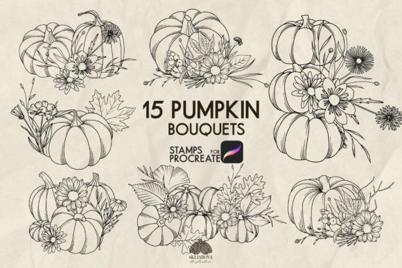 Floral Pumpkins Procreate Stamp Brushes