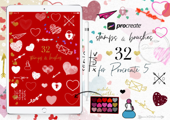 Wedding Hearts Procreate Stamp Brushes