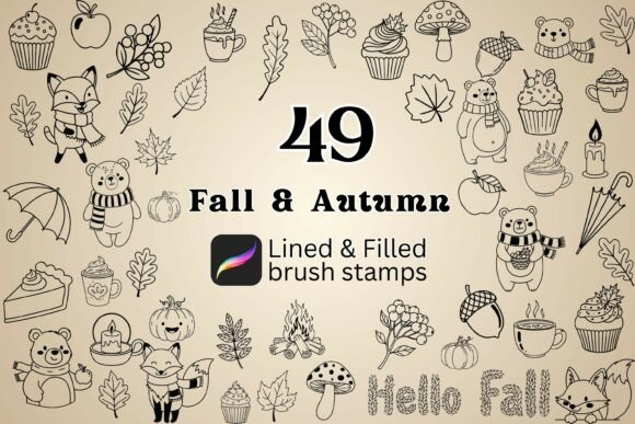 49 Fall & Autumn Procreate Brush Stamps