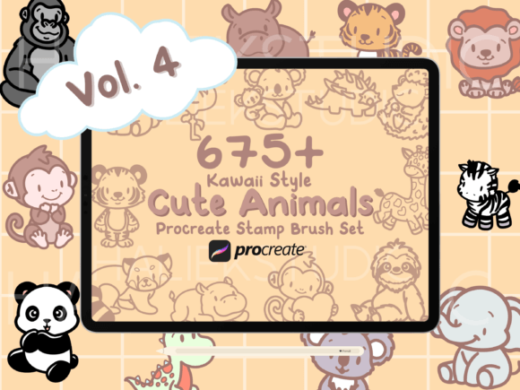 675+ Kawaii Animals Procreate Stamps