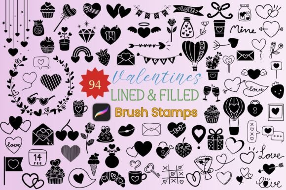 94 Valentines Procreate Brush Stamps