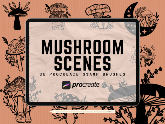 Mushroom Scenes Procreate Stamp Brushes