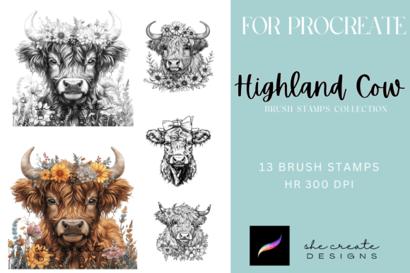 Highland Cow Procreate Brush Stamps