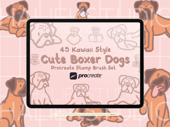 Cute Boxer Dog Procreate Stamp Brush Set