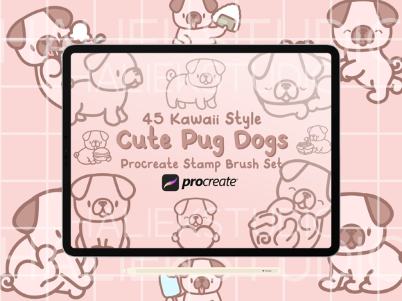 Pug Dog Procreate Stamps Brush Set