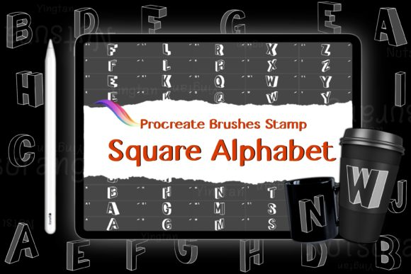 Square 3D Alphabet Doodles Brushes Stamp
