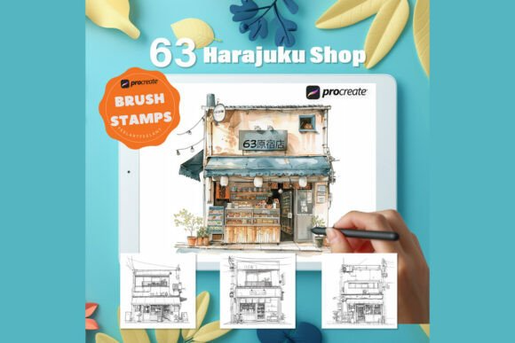 Harajuku Shop, 63 Procreate Stamps
