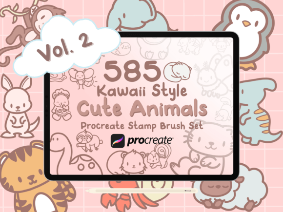 585+ Kawaii Animals Procreate Stamps