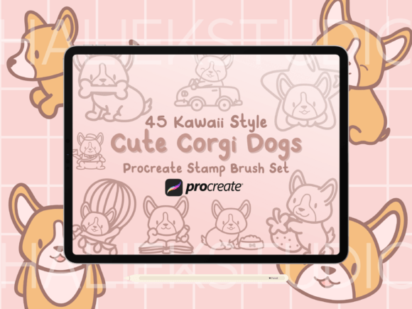 Cute Corgi Dog Procreate Stamp Brushes