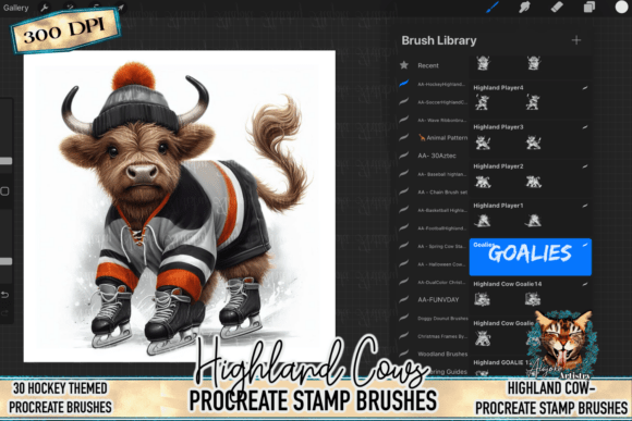 Hockey Highland Cow Procreate Brushes