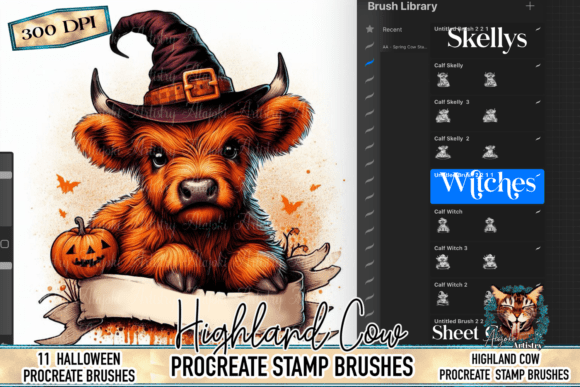 Halloween Highland Cow Procreate Stamps