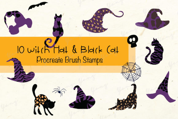 Procreate Brush Stamp Halloween Hat&Cat