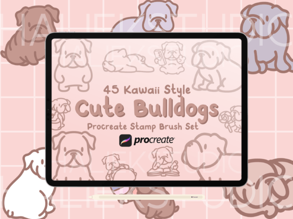 Cute Bulldogs Procreate Stamp Brush Set