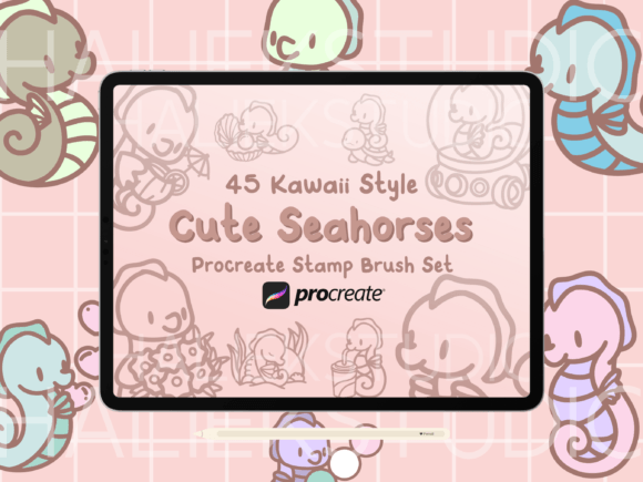 Seahorse Procreate Stamp Brush Set