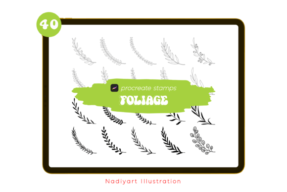 40 Leaves Badge Procreate Stamps