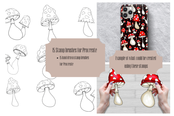 Mushrooms-15 Stamp Brushes for Procreate