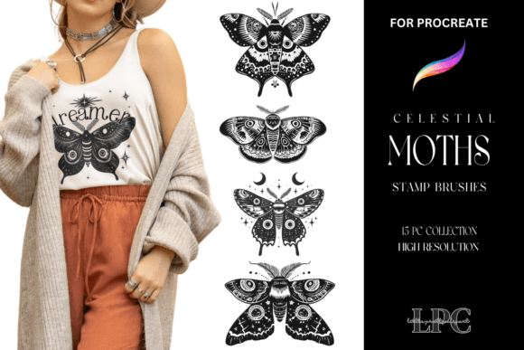Procreate Celestial Moth Stamps Brushes