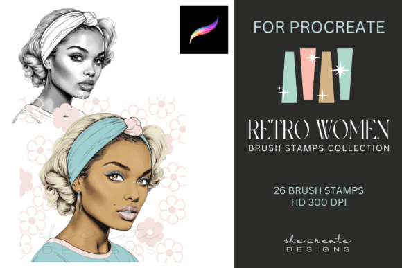 Retro Women Brush Stamps- Procreate