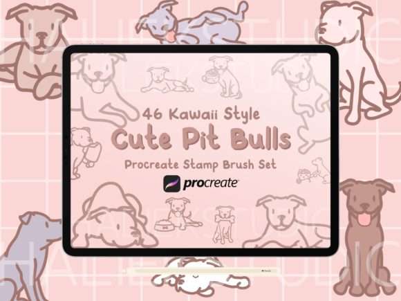 Cute Pit Bulls Procreate Stamp Brush Set