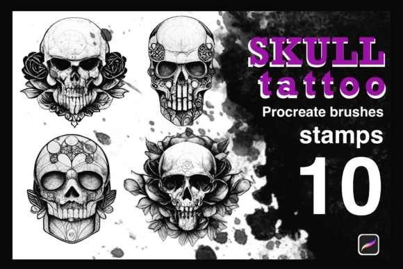 Procreate Skull Tattoo Stamps.