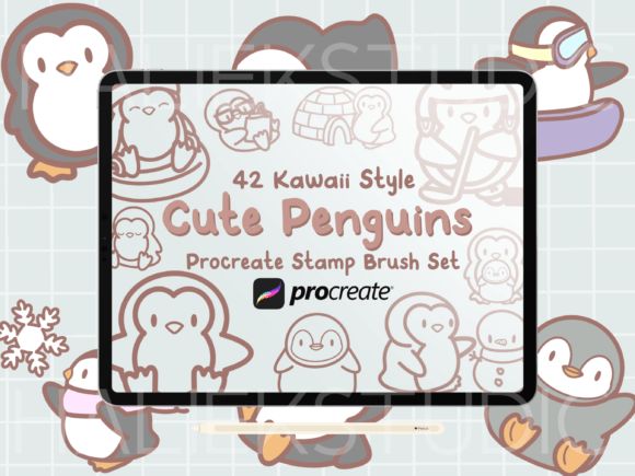 Cute Penguins Procreate Stamp Brush Set