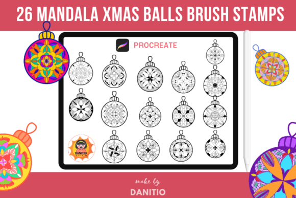 26 Mandala Xmas Balls Brush Stamps