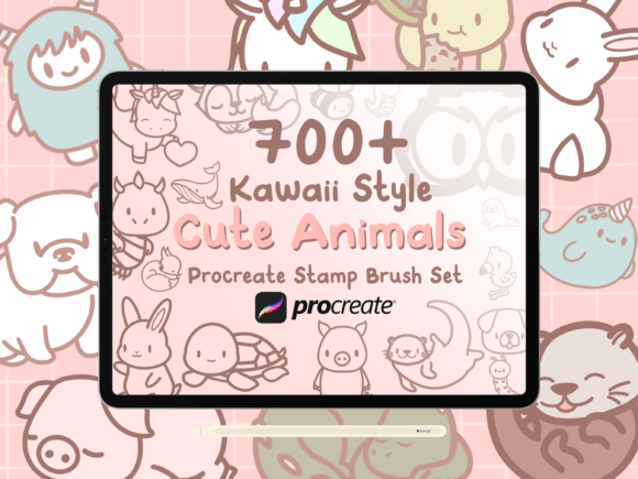 700+ Kawaii Animals Procreate Stamp Set