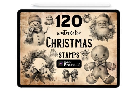120 Christmas Procreate Stamp Brushes