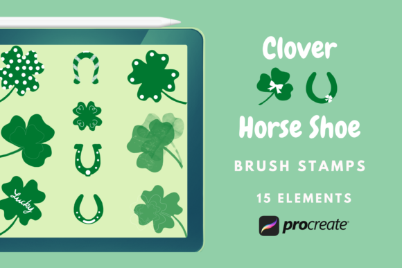 Procreate Brush Stamp Clover & HorseShoe