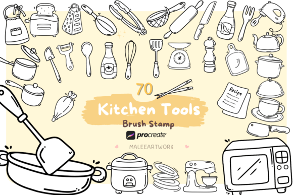 Kitchen Tools Procreate Brush Stamp Set
