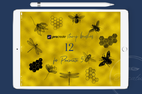 Bees Honey Procreate Stamps Set Brush