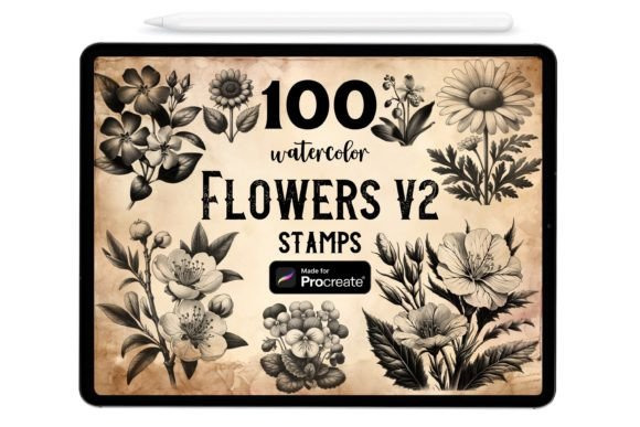 100 Flowers Procreate Stamp Brushes