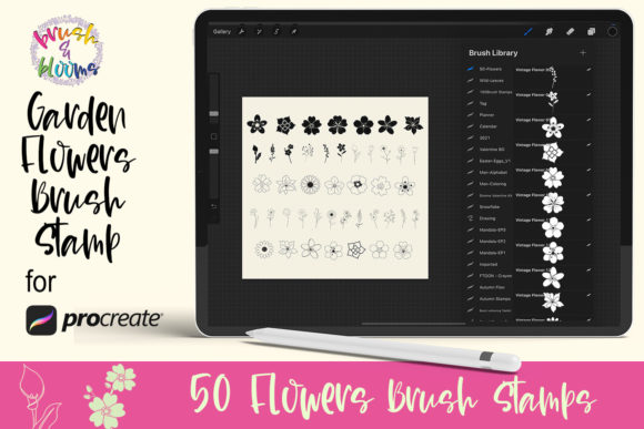 Procreate Brush Stamp 50 Garden Flowers