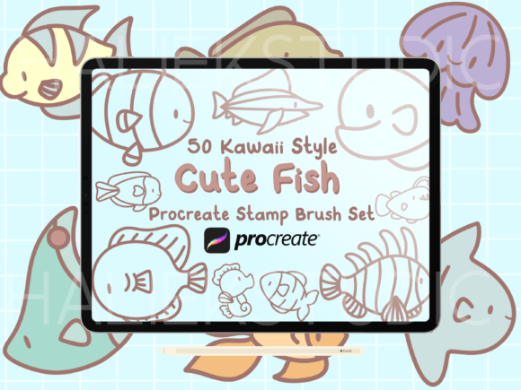 Cute Fish Procreate Stamp Brush Set