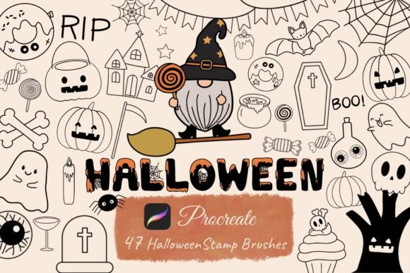 47Cute Halloween Procreate Stamp Brushes