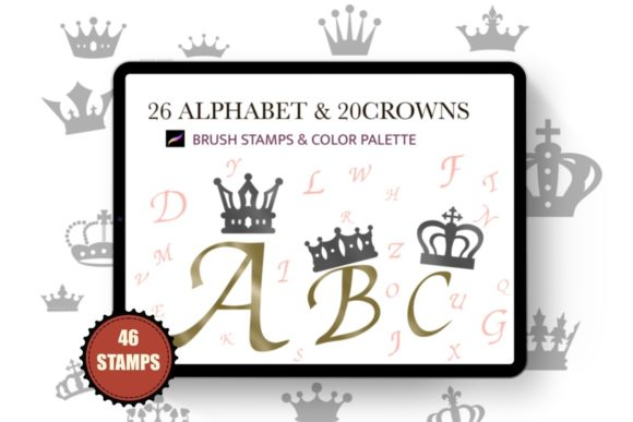 Alphabet,Crowns,Procreate 46 Stamps