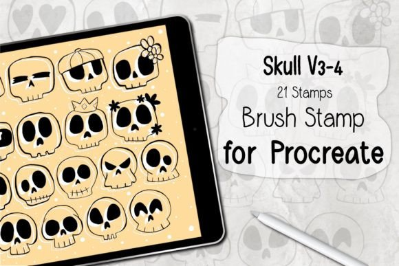 Skull V3-4 ‪Procreate Brush Stamp‬