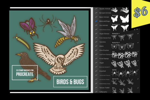 Birds and Bugs Stamps for Procreate