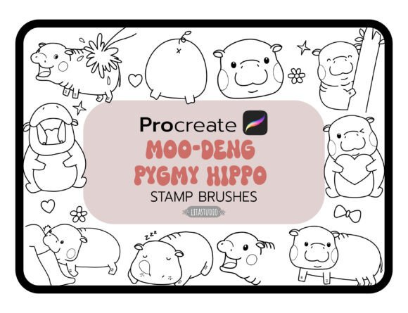 Moo-Deng Pygmy Hippo Stamp Brushes