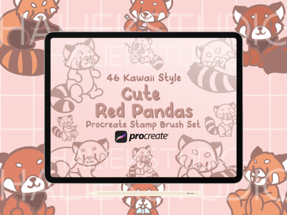 Red Pandas Procreate Stamp Brush Set