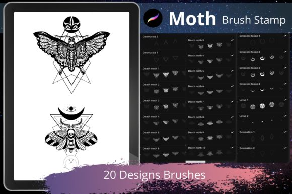 Procreate Stamp Brushes - Moth Geomatics