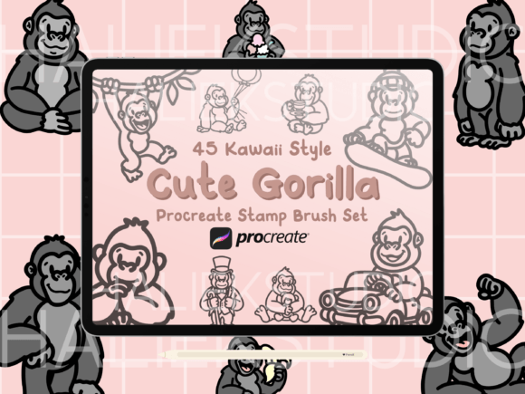 Gorillas Procreate Stamp Brush Set