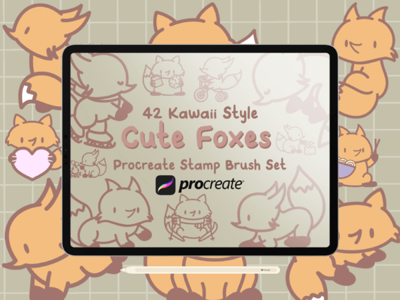 Cute Foxes Procreate Stamp Brushes